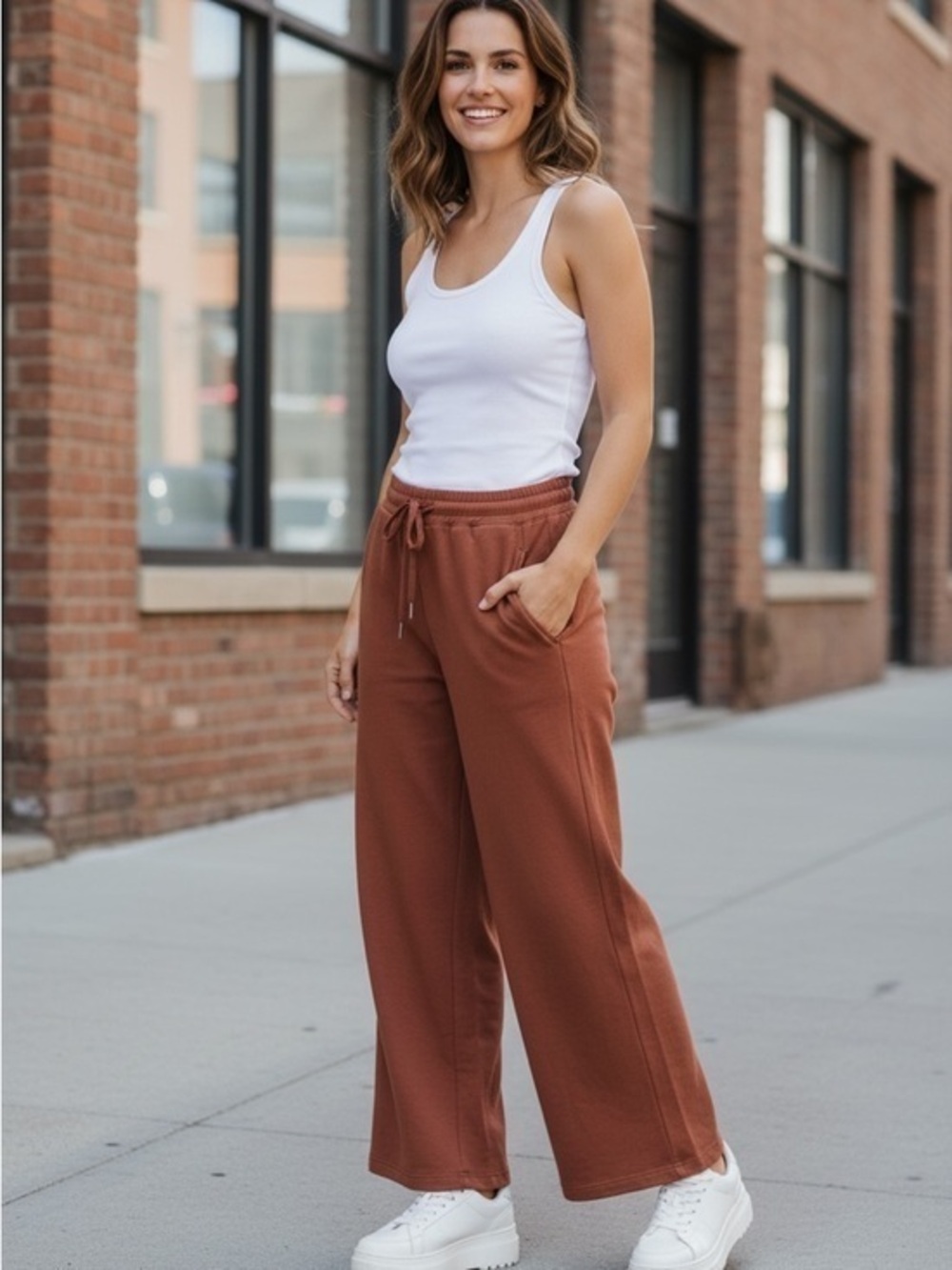 Wide Leg Drawstring Pants - Rust